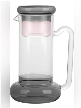 Elle Decor Clear Glass Pitcher with Gray Base and Lid Bedside Pitcher